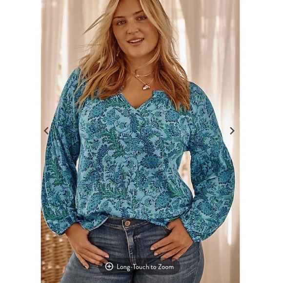 J.JILL Women  3/4 Sleeve Smocked Top 2X Paisley Floral Print Feminine Bright NWT - Picture 1 of 13